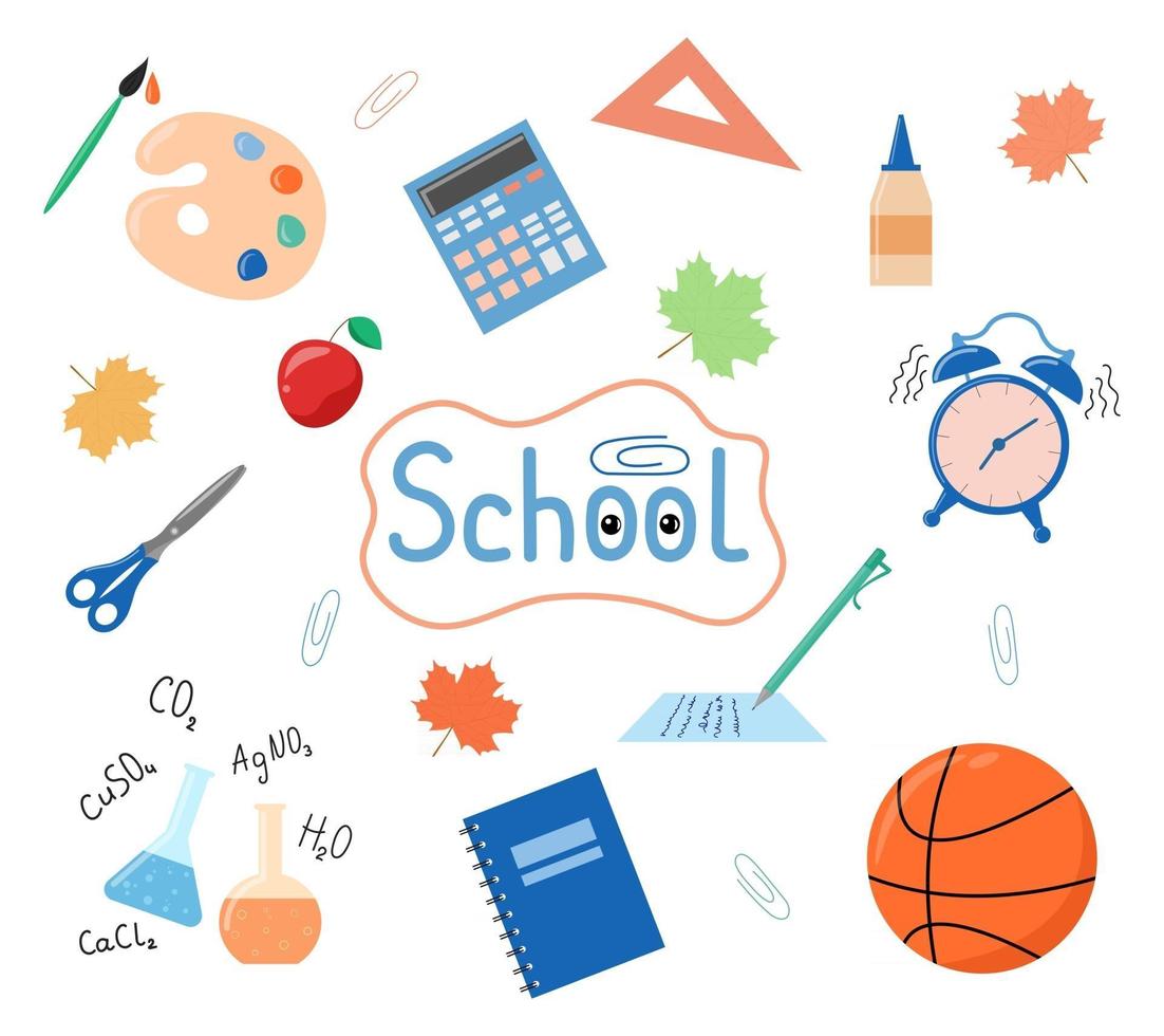 School set of supplies. Back to school. Education elements isolated vector