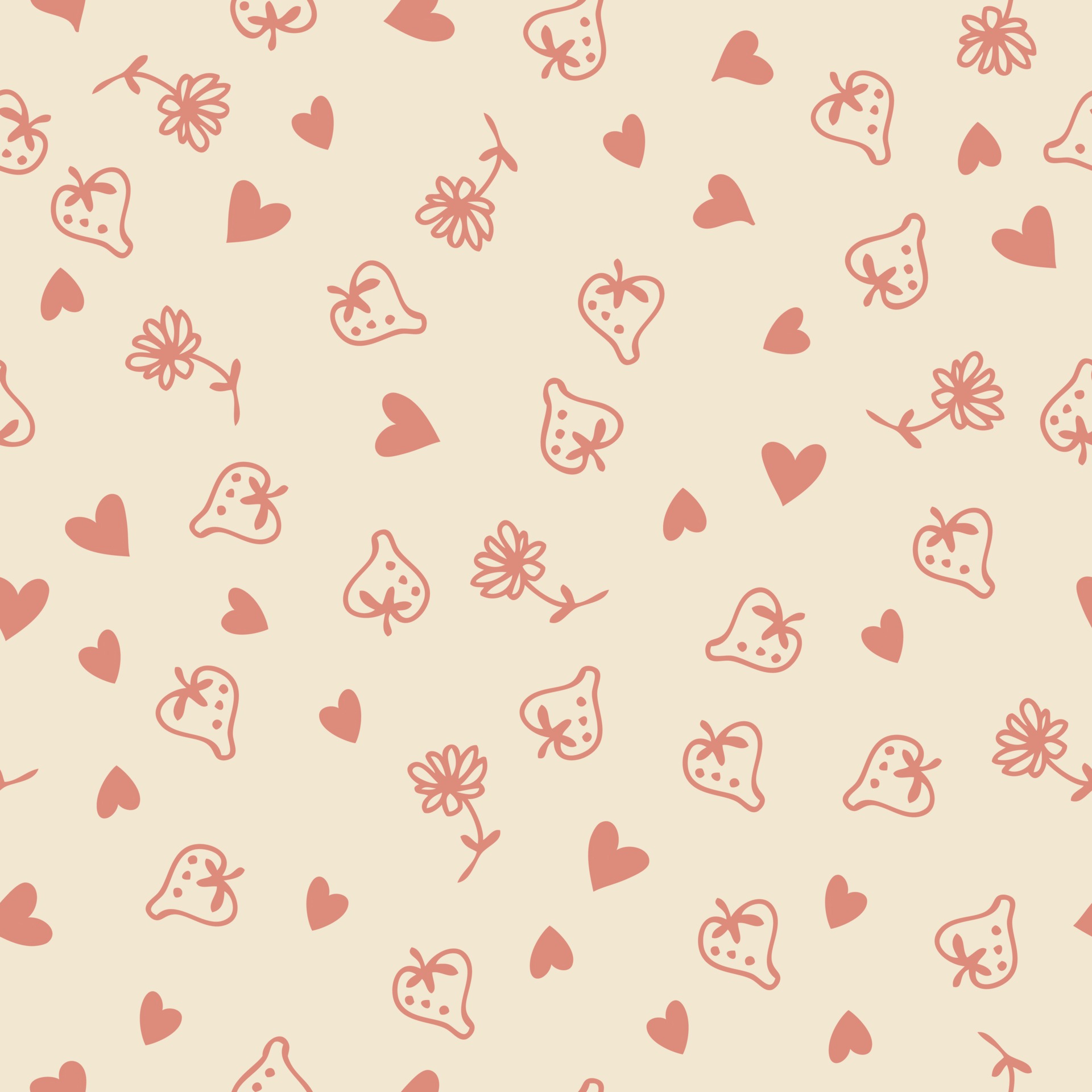 Doodle style strawberries flowers and red hearts love seamless pattern ...