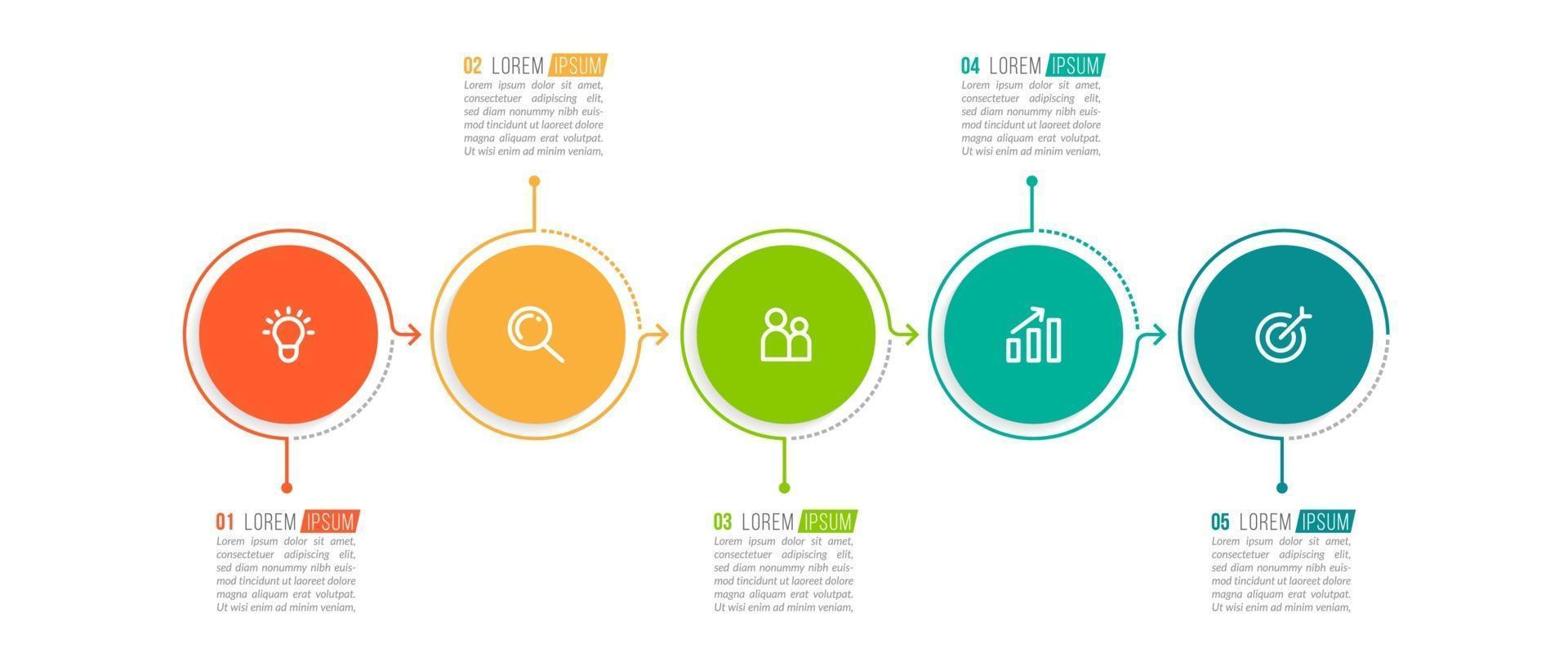 línea de tiempo empresarial con 5 pasos vector