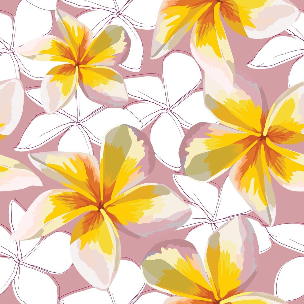 Seamless pattern pink Frangipani flowers abstract background. vector