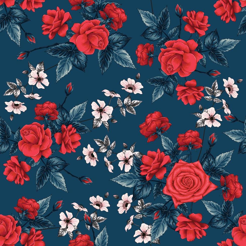 Seamless pattern floral red Rose flowers abstract background. vector