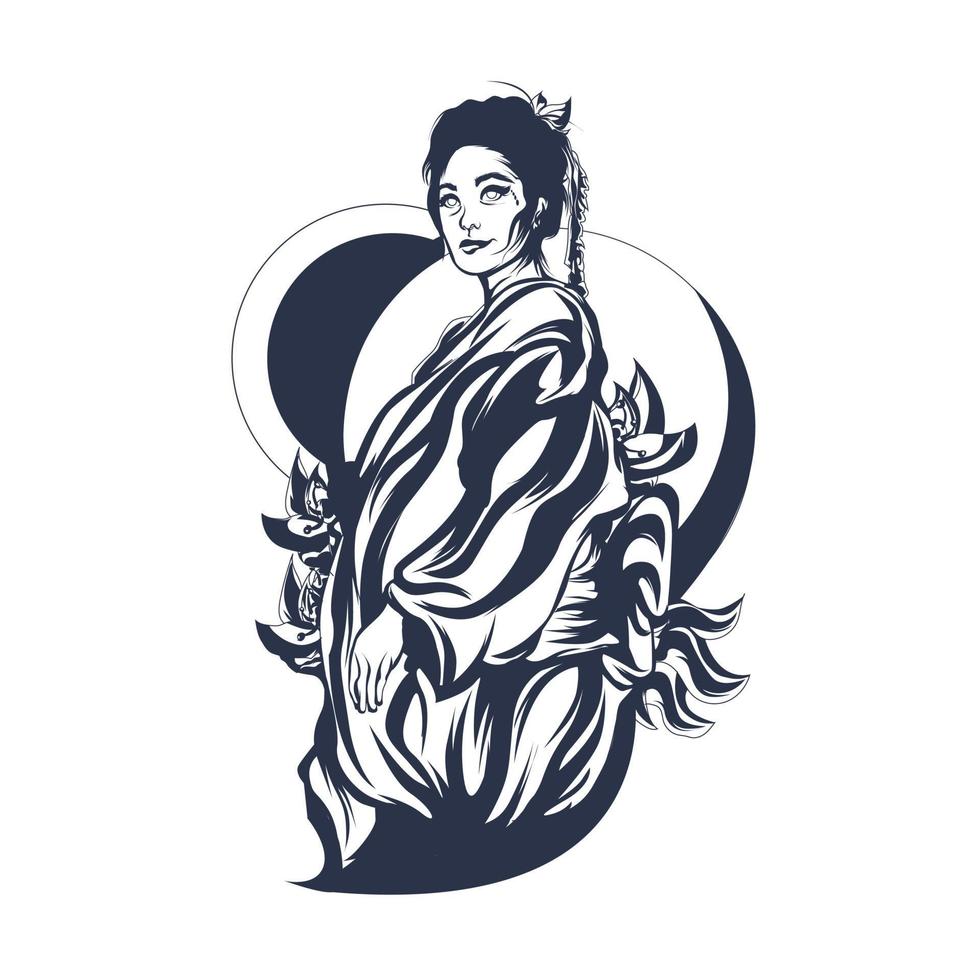 geisha entintado ilustración obra de arte vector