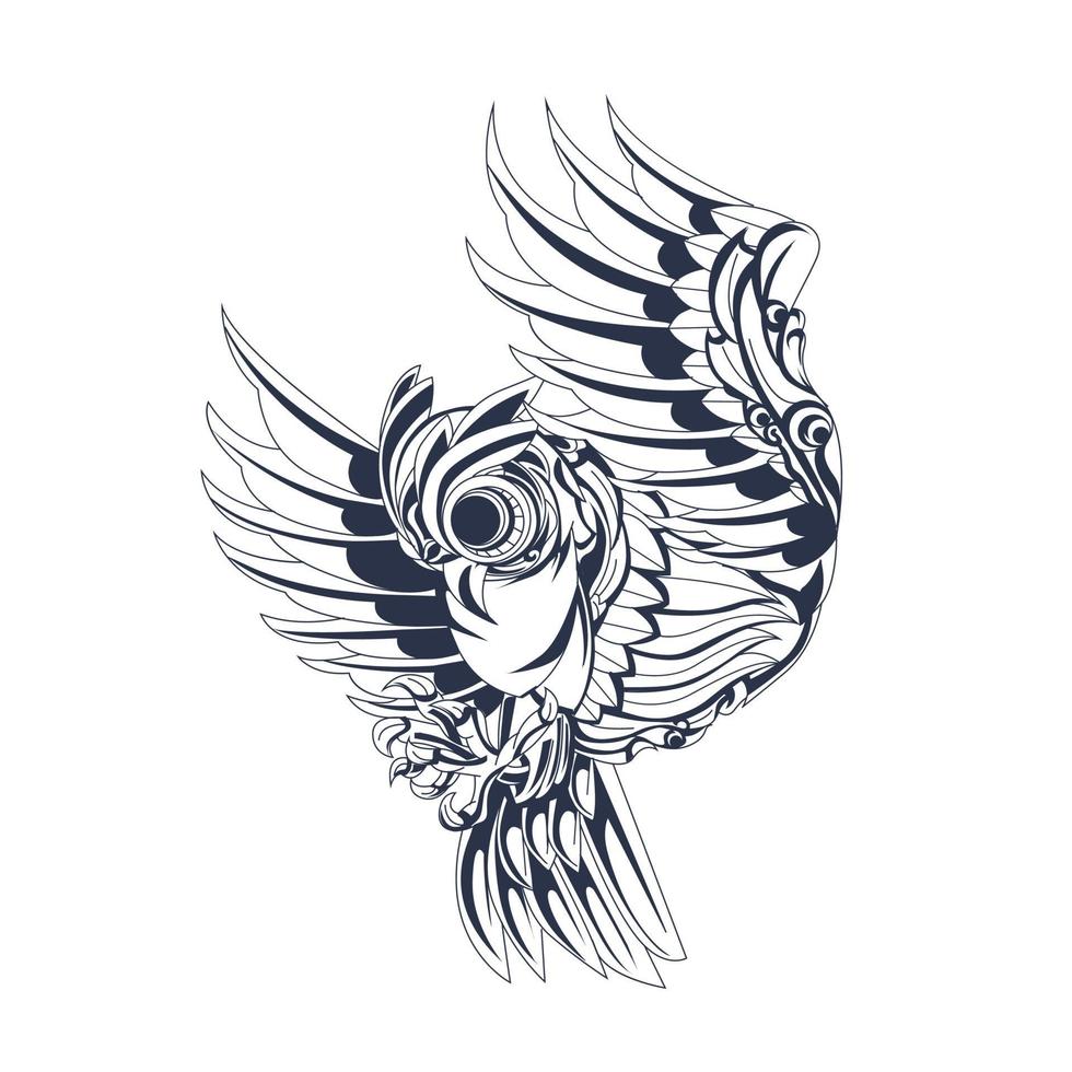 owl ornament inking illustration artwork vector