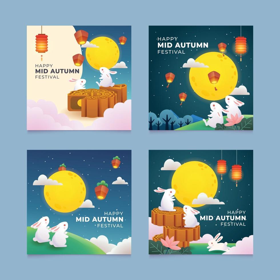 Set of Mid Autumn Festival Greeting Card vector