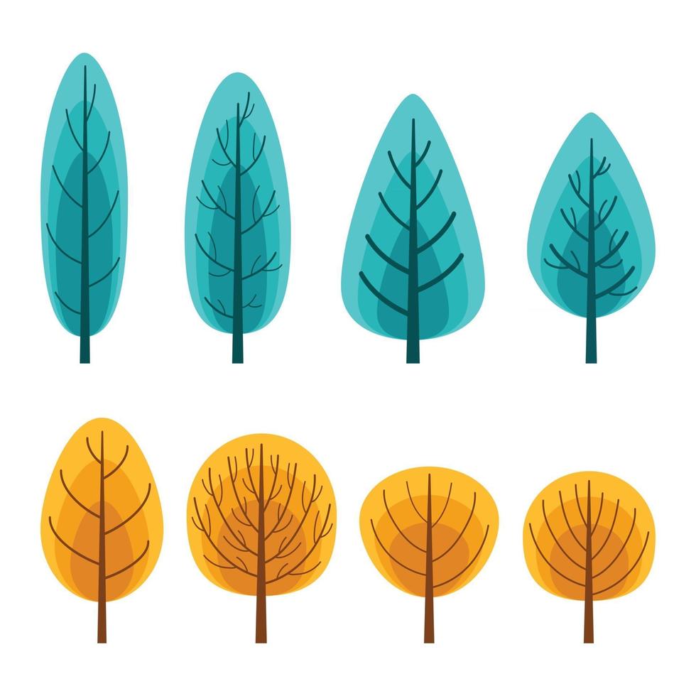 conjunto de iconos de árbol de otoño vector