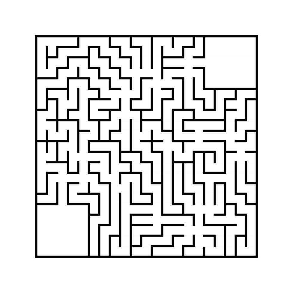 Abstract square maze with entrance and exit. An interesting and useful game for children. Simple flat vector illustration isolated on white background. With a place for your drawings.