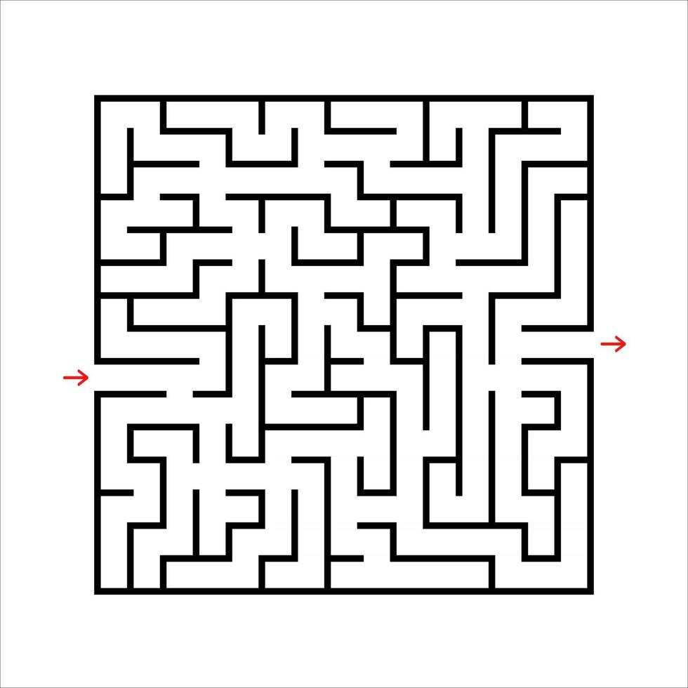 Black square maze. An interesting and useful game for kids. Children's puzzle with one entrance and one exit. Labyrinth conundrum. Simple flat vector illustration isolated on white background.