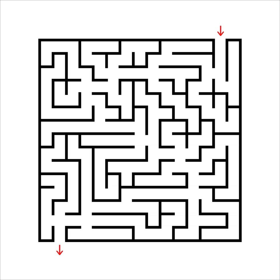 Black square maze. An interesting and useful game for kids. Children's puzzle with one entrance and one exit. Labyrinth conundrum. Simple flat vector illustration isolated on white background.