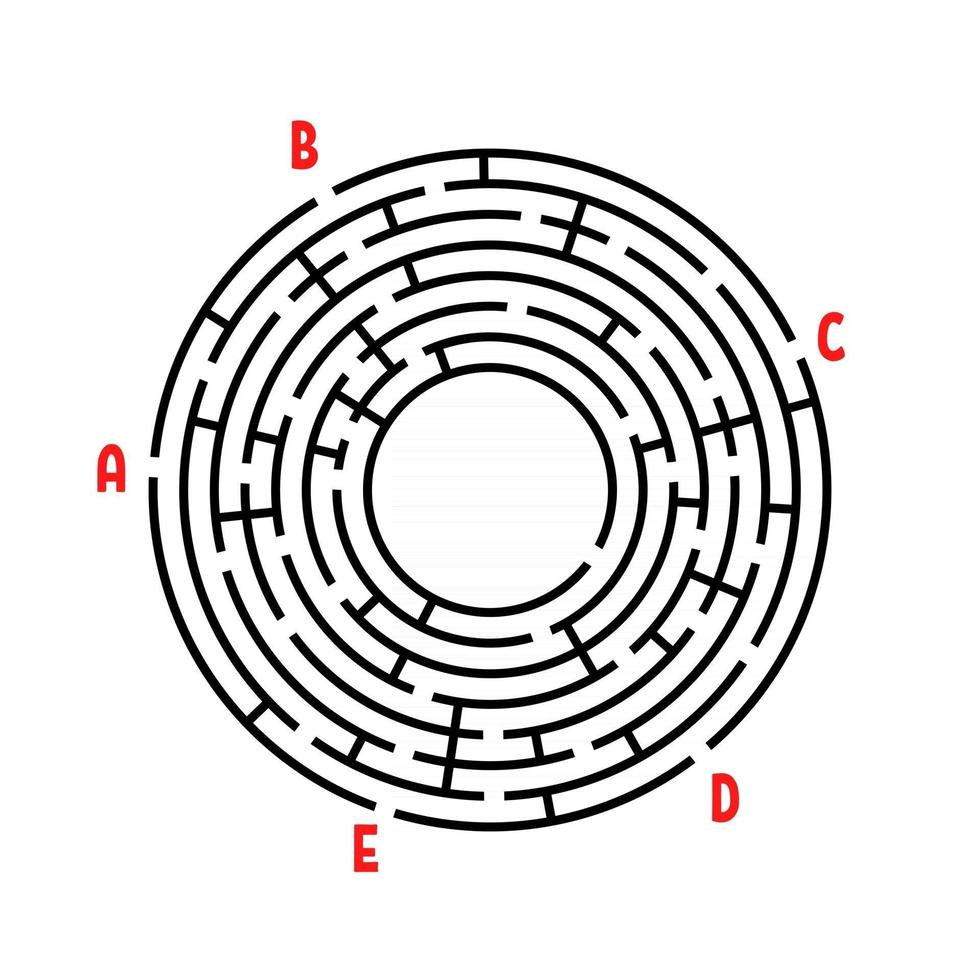 laberinto redondo abstracto. juego para niños. rompecabezas para niños. encuentra el camino correcto. enigma del laberinto. Ilustración de vector plano aislado sobre fondo blanco. con lugar para tu imagen.