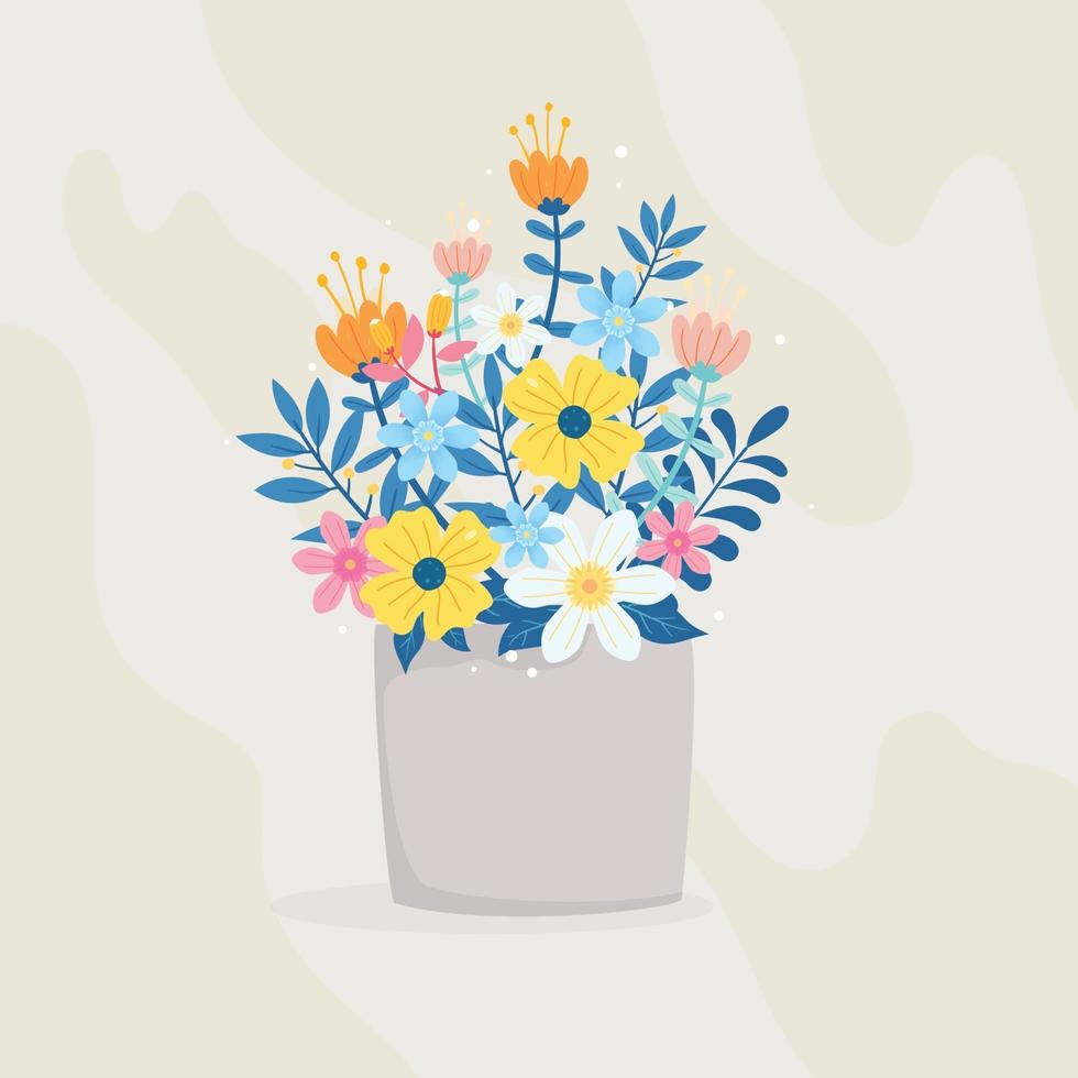 Bucket Full Contains Various Kinds of Flowers vector