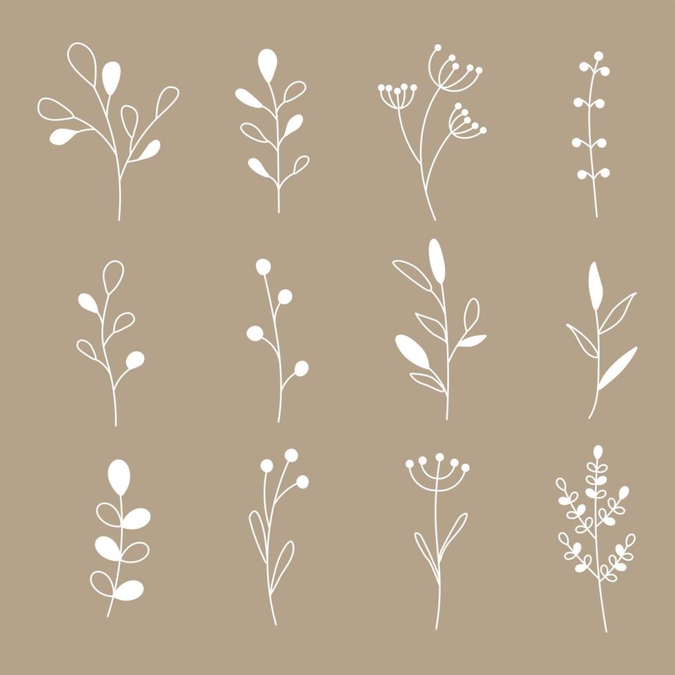 Collection of minimalistic simple floral elements. Fashionable tattoo vector