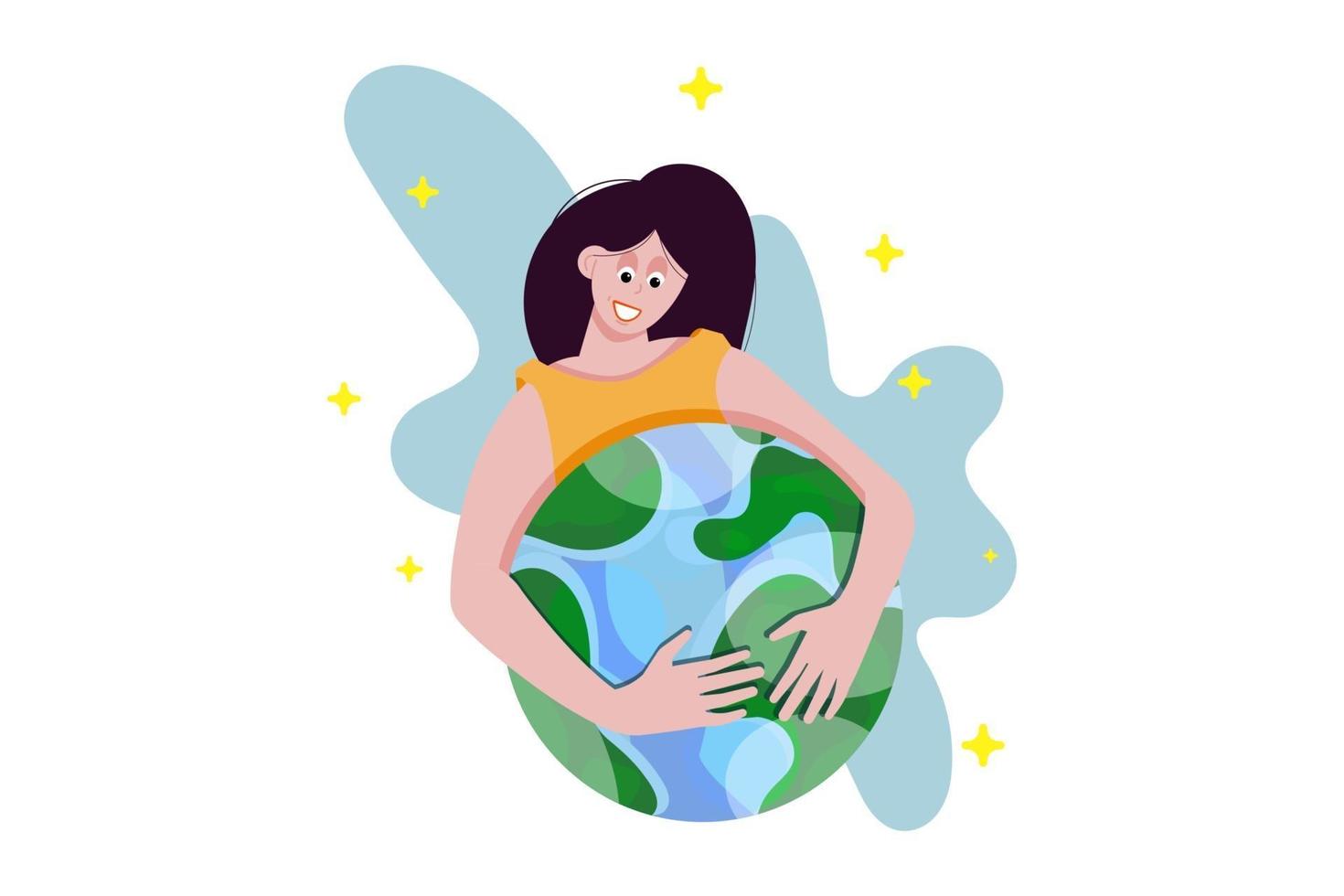 The girl holds the planet, the globe. Beautiful for design. vector