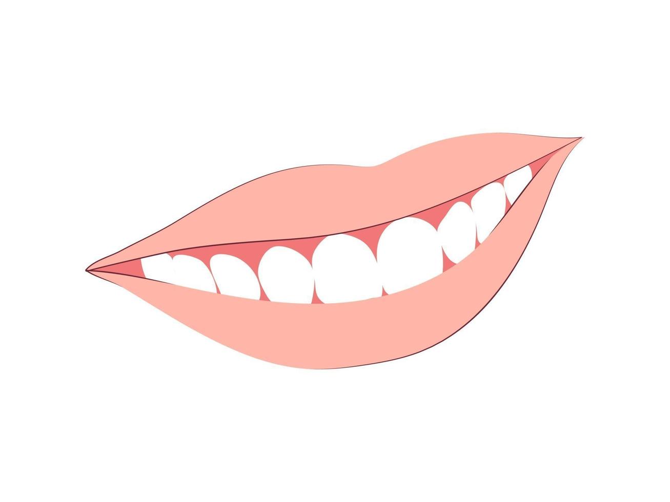 boca sonriente con dientes blancos en estilo plano. vector