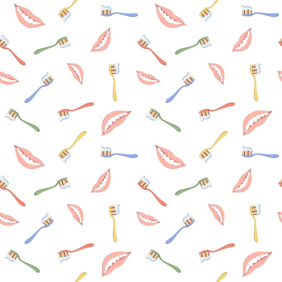 Seamless pattern with toothbrushes and a smiling mouth vector