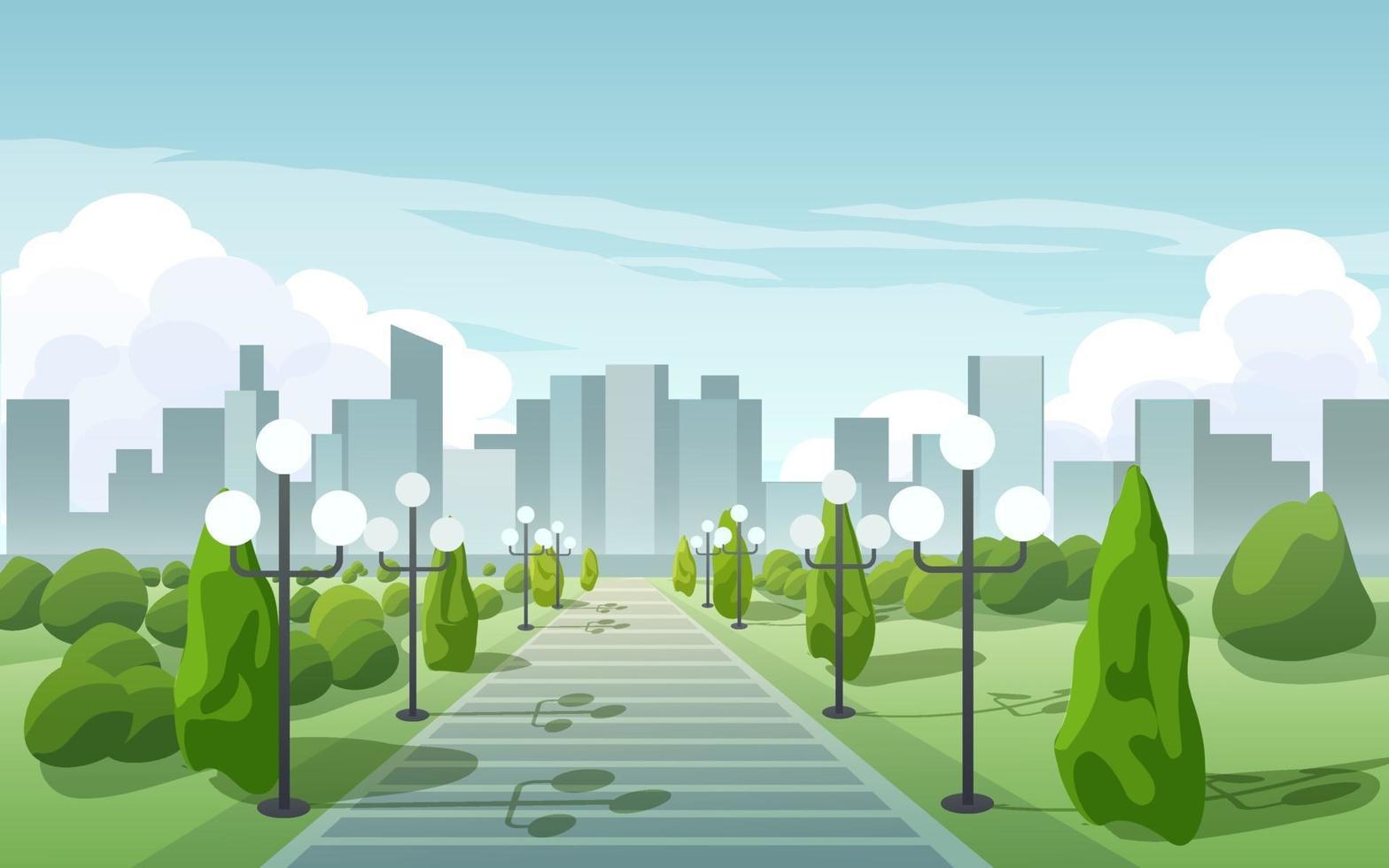 City Skyline Background With Park vector