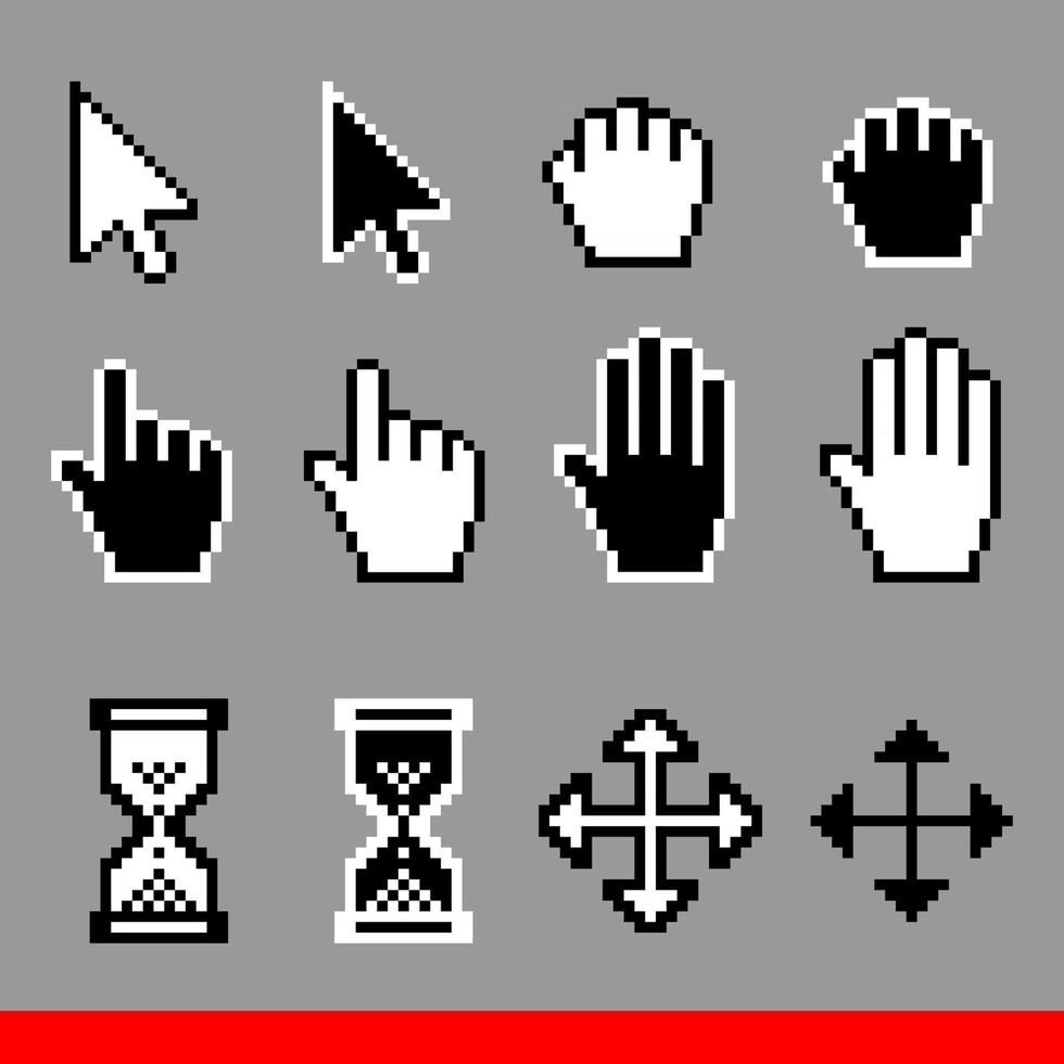 Conjunto de iconos de cursor de computadora de píxeles vectoriales. vector