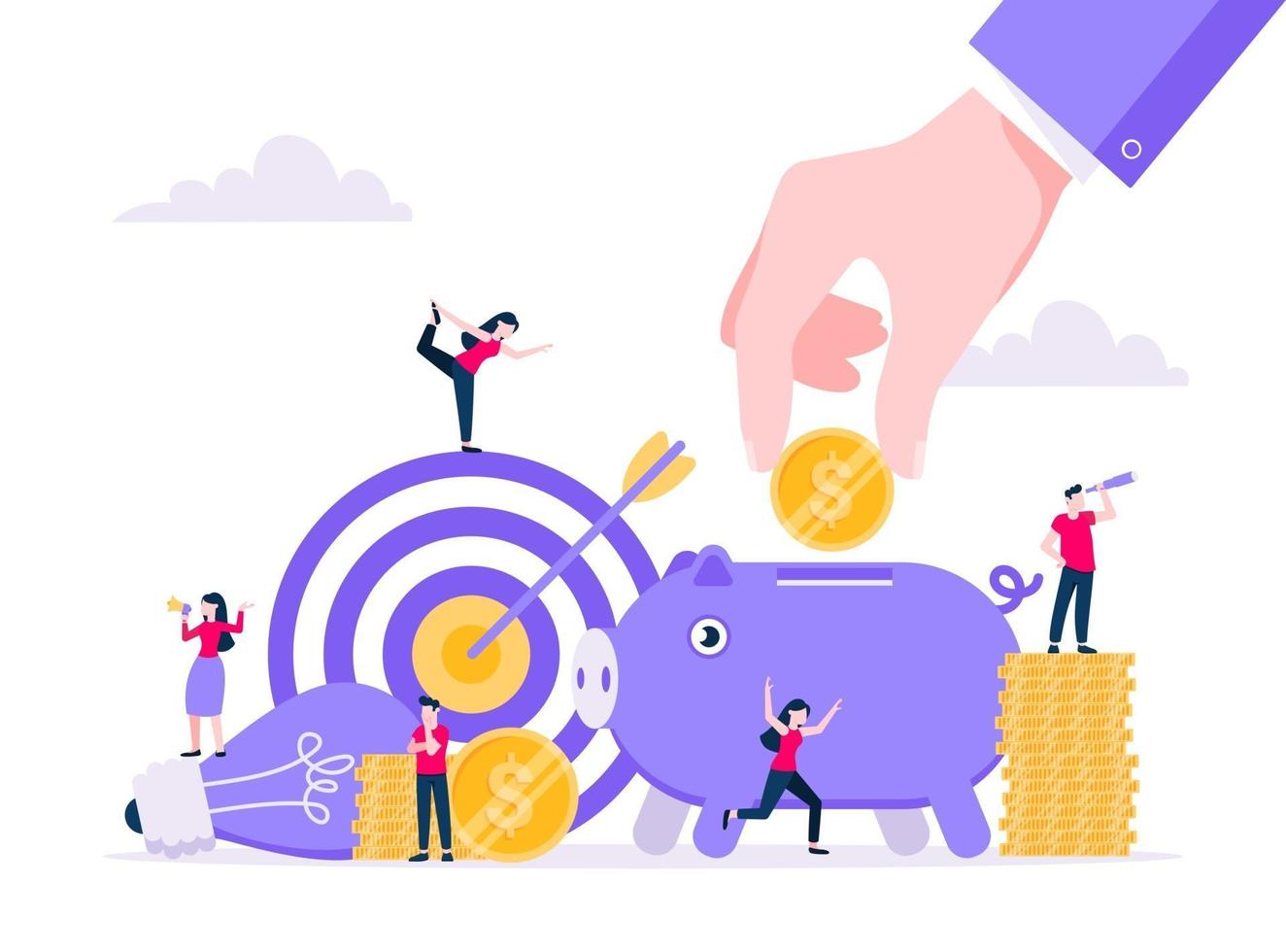 Crowdfunding composition concept of fundraising. vector