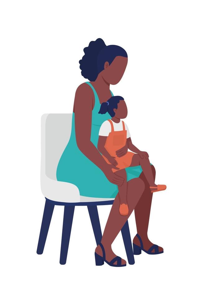 Mother with little daughter on knee semi flat color vector characters