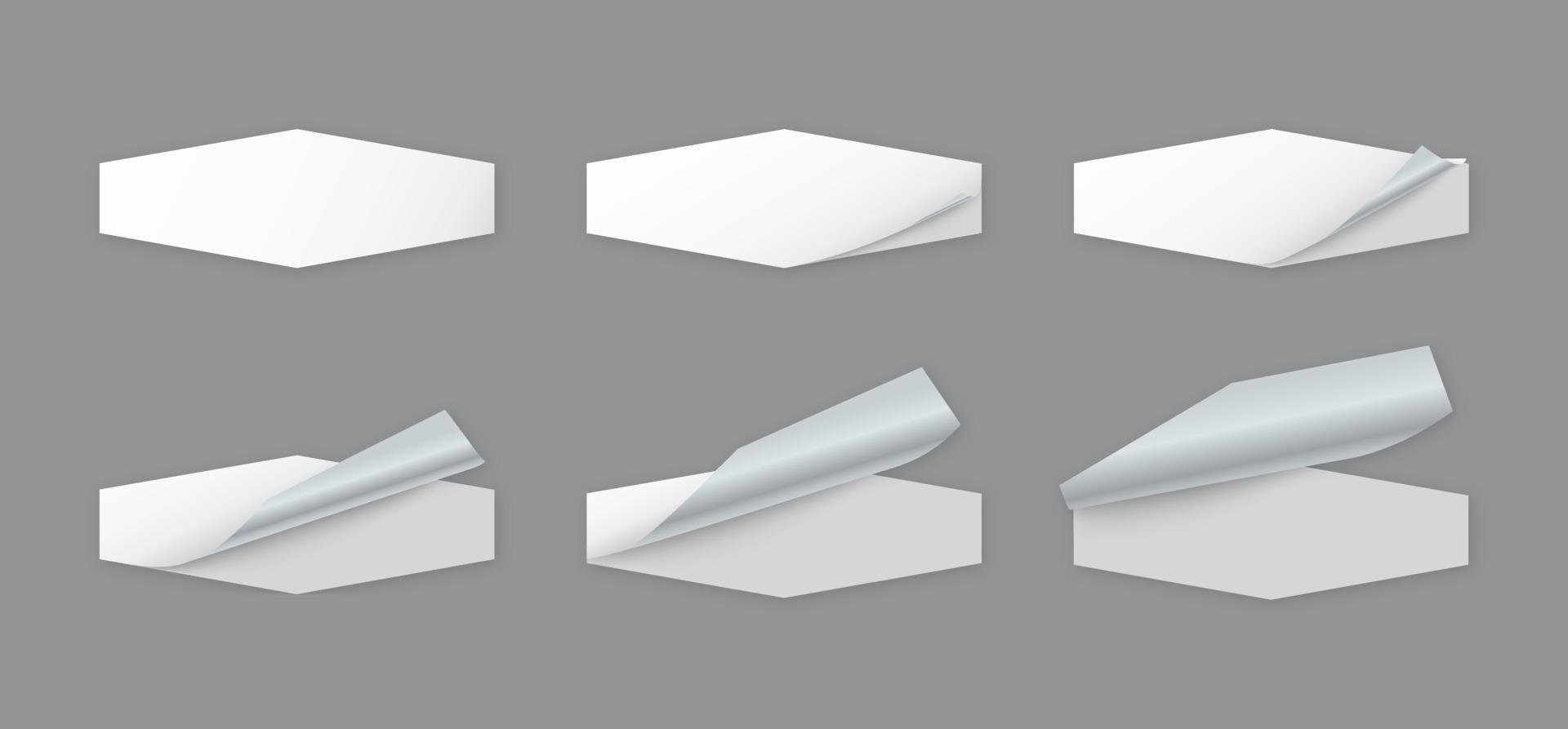 Blank white label paper stickers with curled corner vector