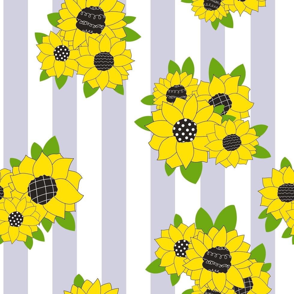 lindo patrón blanco con girasoles tela de rayas moradas para cocina vector