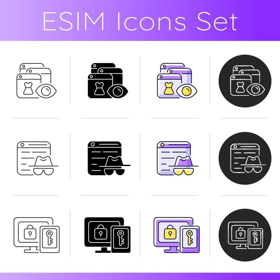 Internet surveillance icons set vector