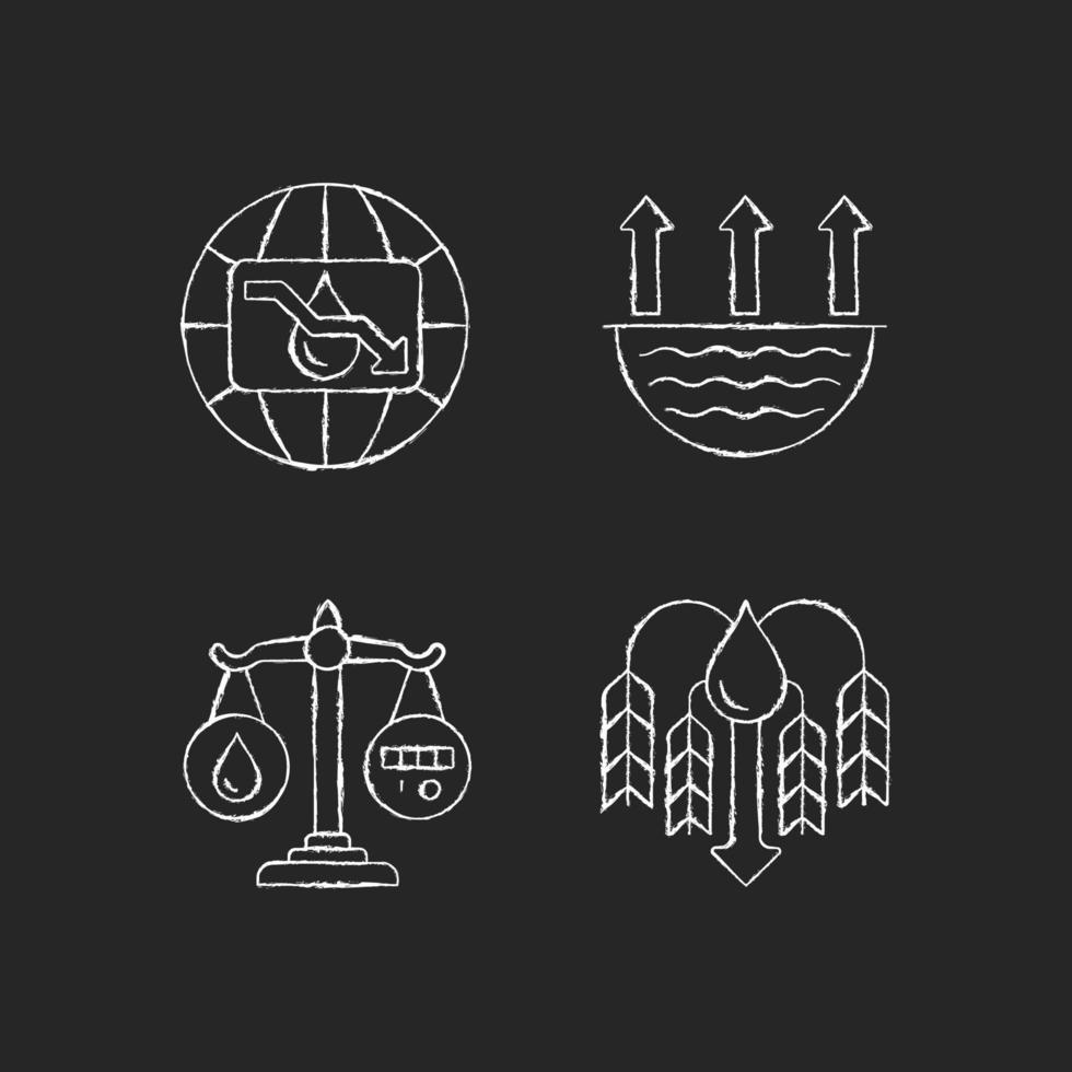 Suffering from water shortage chalk white icons set on dark background vector