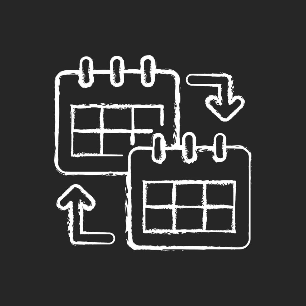 calendario, compartir, tiza, blanco, icono, en, fondo oscuro vector