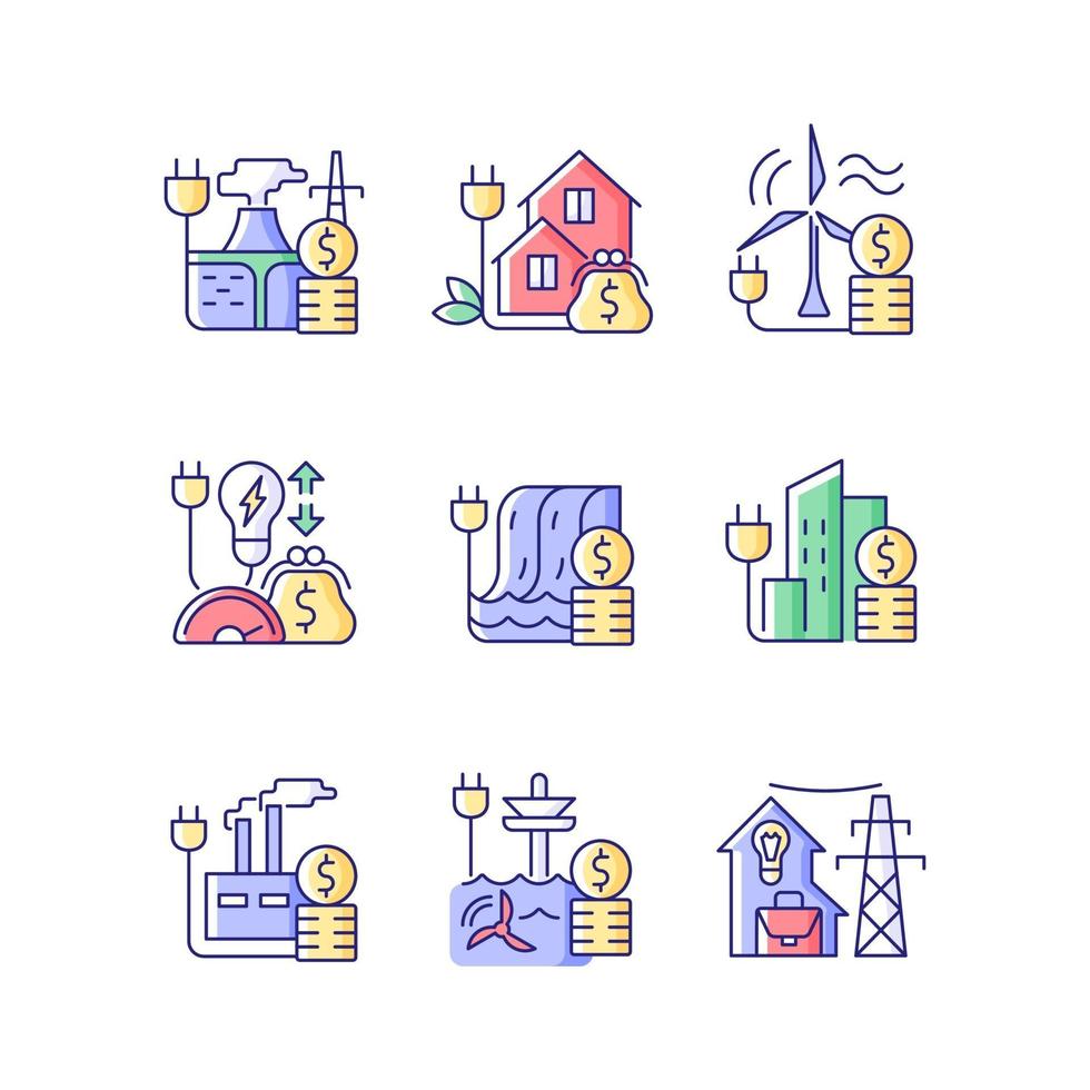 Energy prices RGB color icons set vector