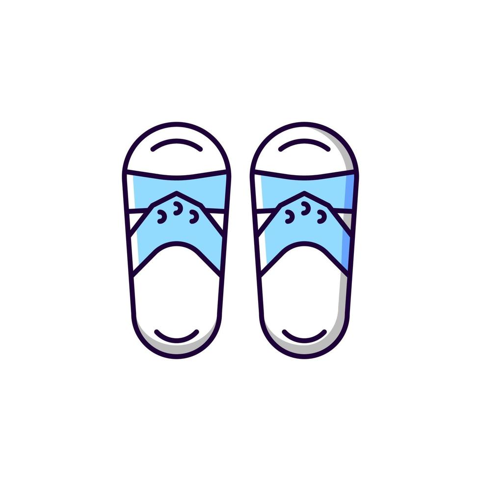 Taiwanese slippers blue and white RGB color icon. vector