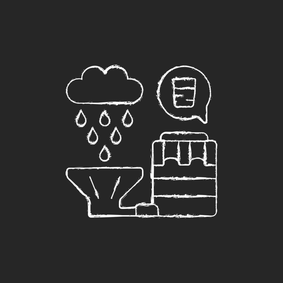 Reciclaje de agua de lluvia tiza icono blanco sobre fondo oscuro vector