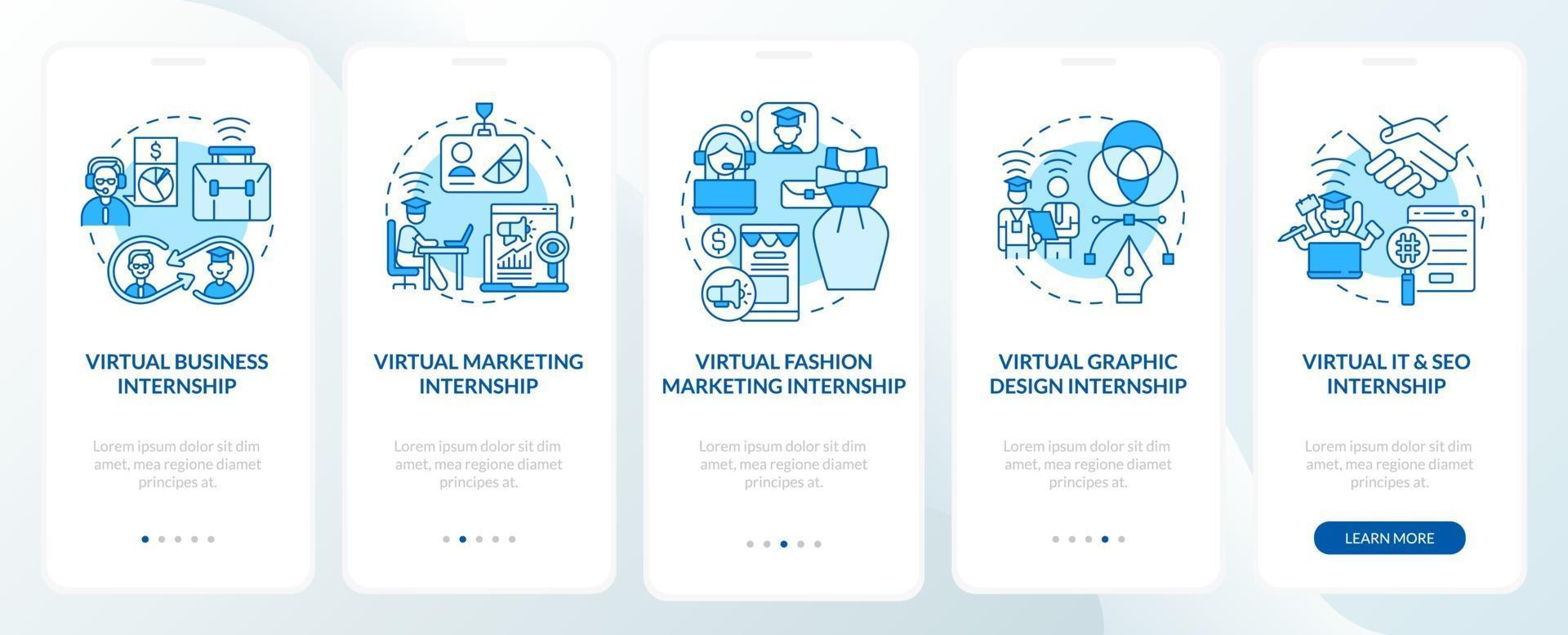 Top remote internship fields onboarding mobile app page screen vector