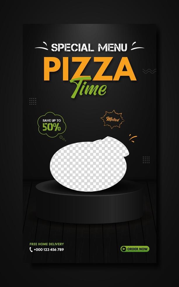 menú especial pizza time plantilla de historia de redes sociales vector