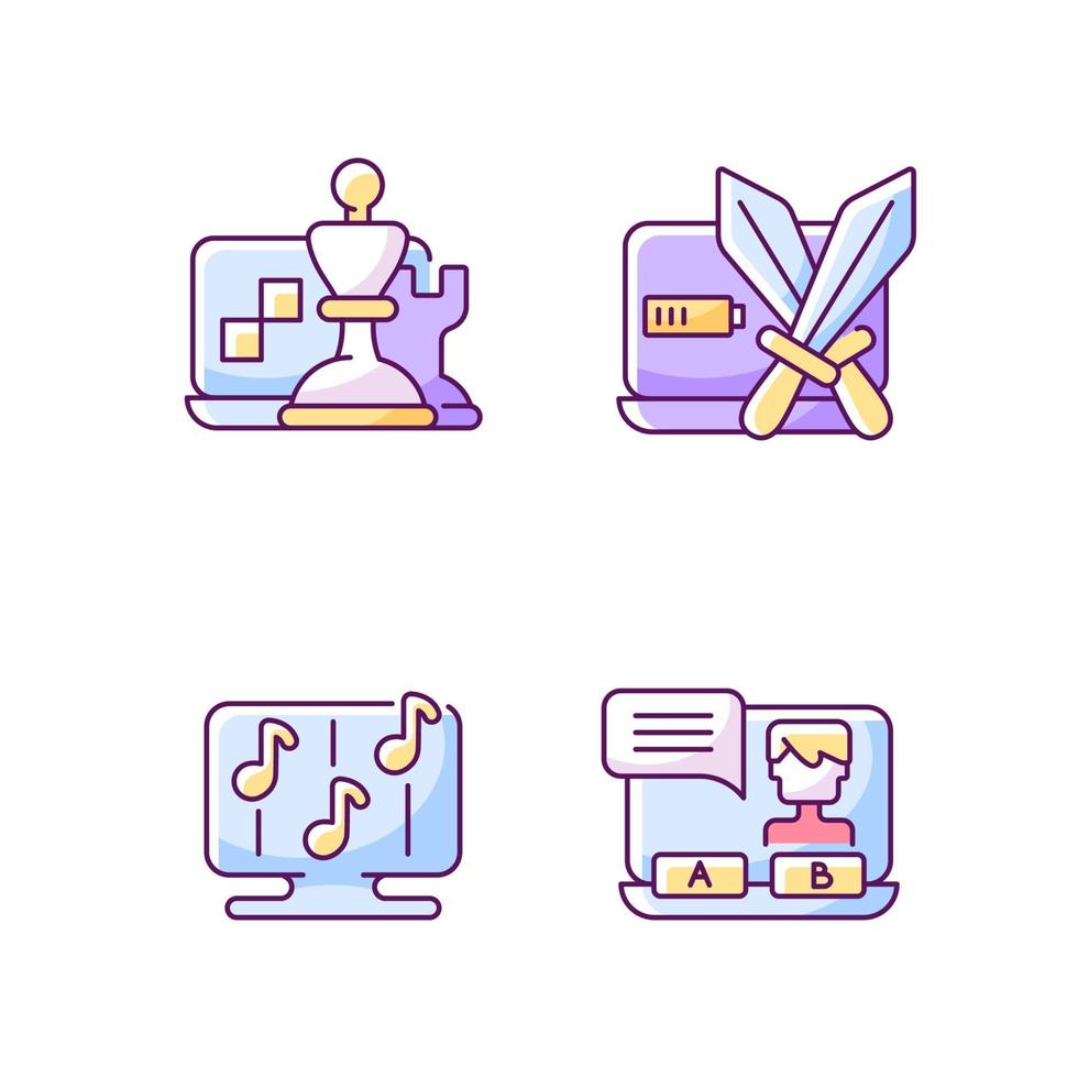 Competitive games types RGB color icons set vector