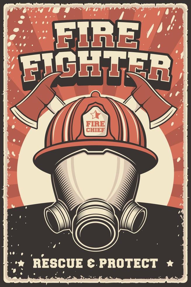 Retro Rustic of Firefighter Poster vector