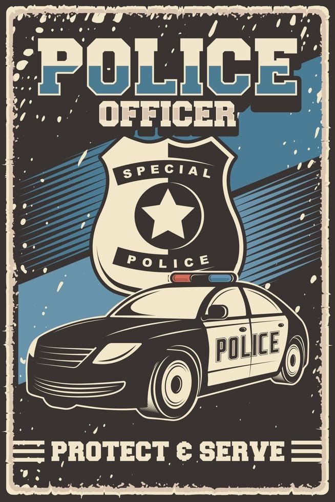 cartel retro de la ilustración de vector de coche de policía