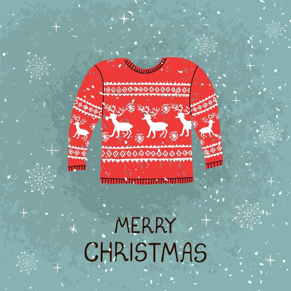 Greeting card with colorful hand draw illustration of ugly sweater vector