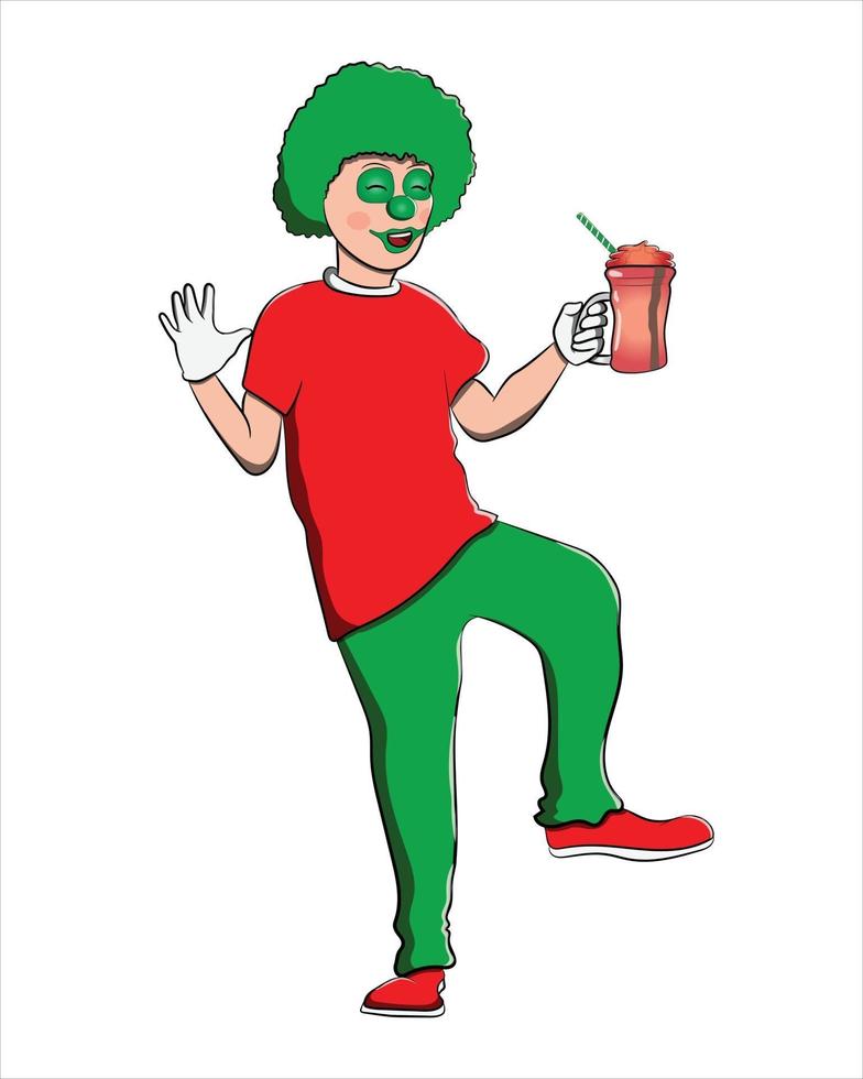 payaso hombres rojo y verde bebida jugo personaje de dibujos animados vector