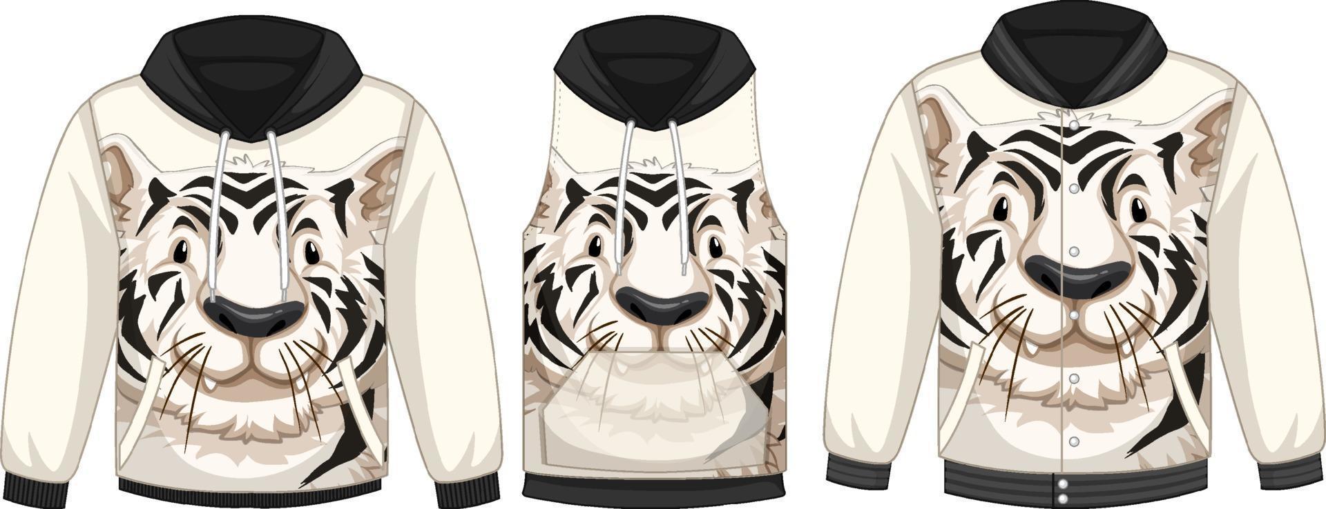Set of different jackets with white tiger template vector