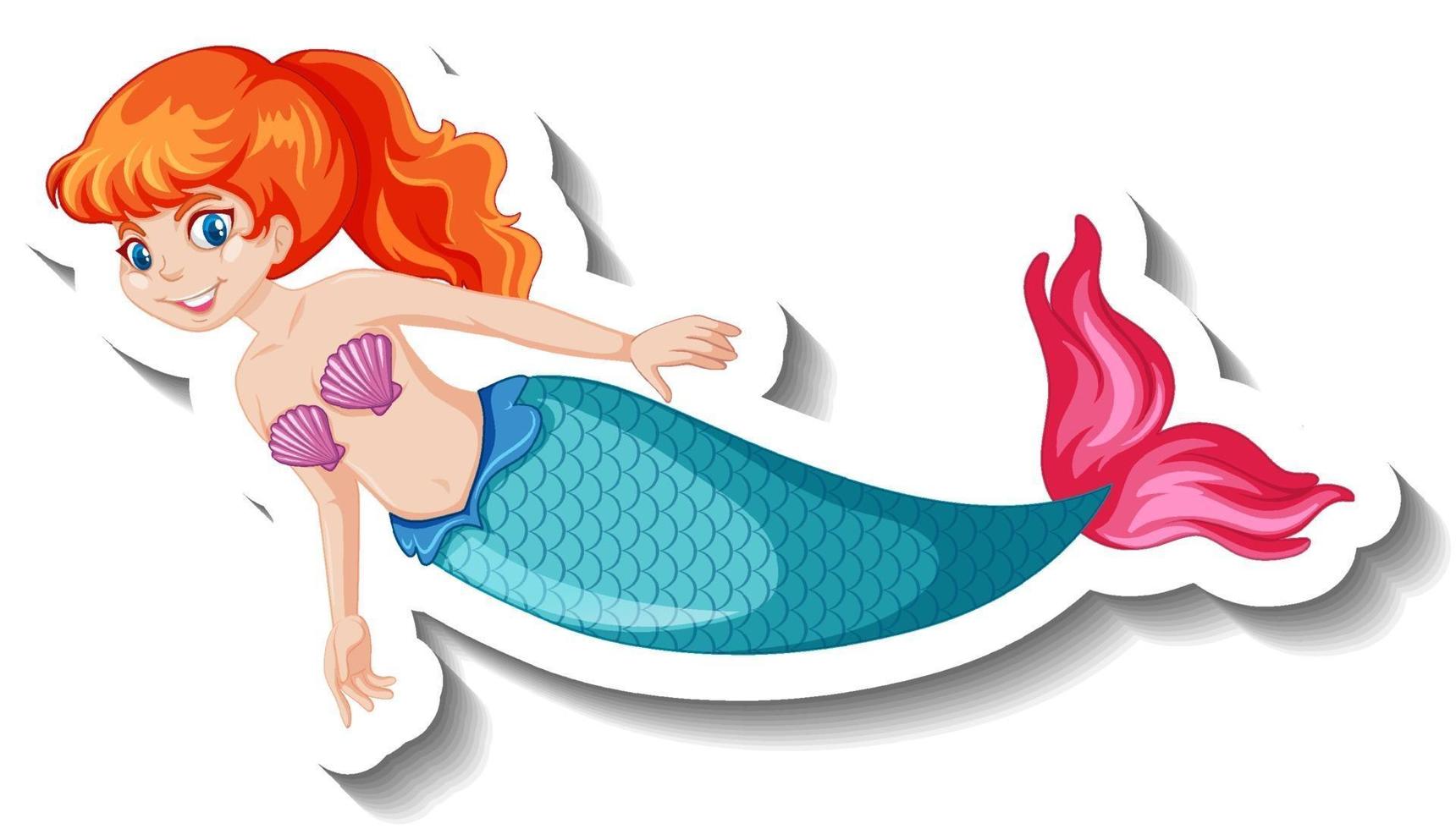 A sticker template with cute mermaid cartoon character vector