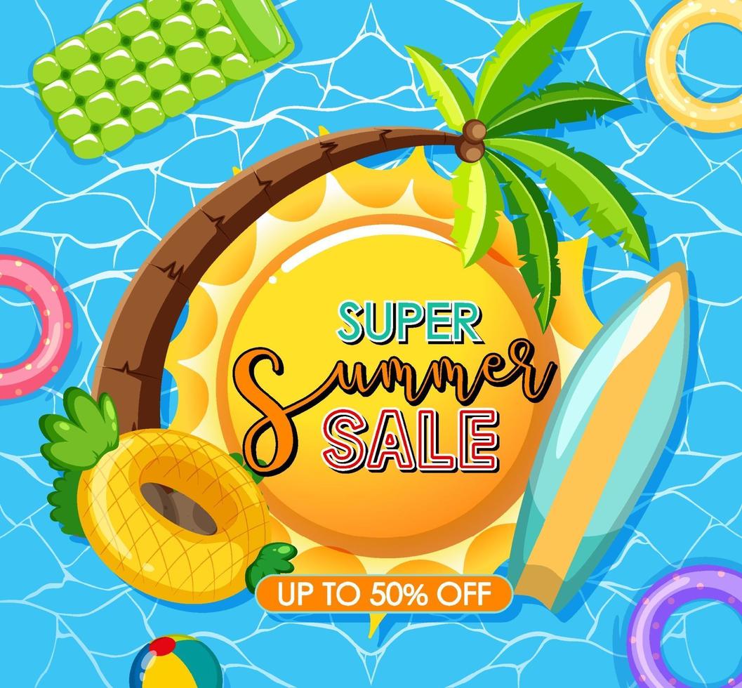 Super Summer Sale logo on pool background vector