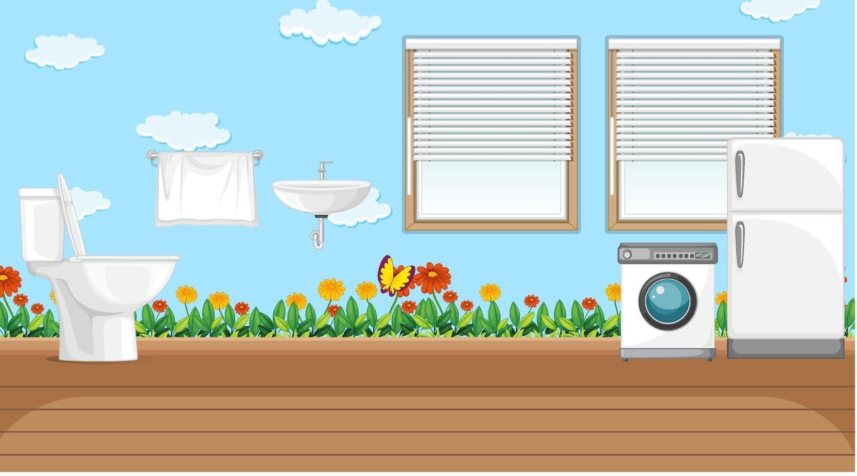 Scene with washing machine and refrigerator in the toilet vector