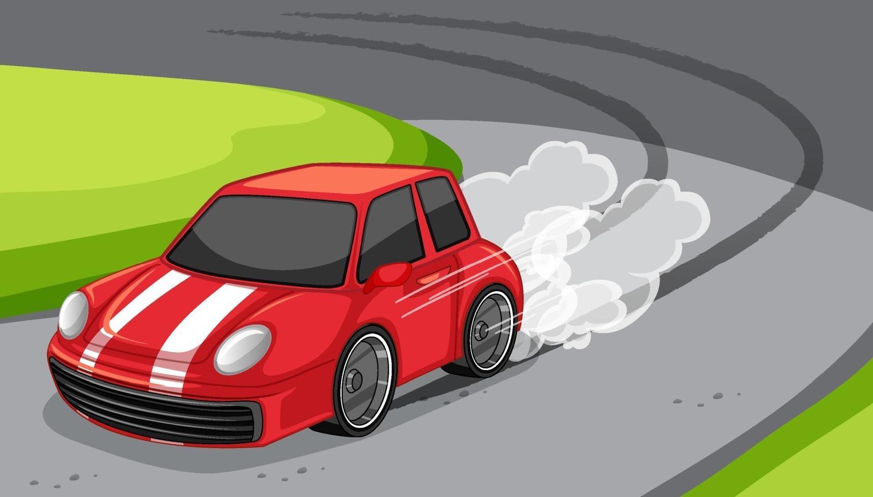 A red car drive on the road scene vector