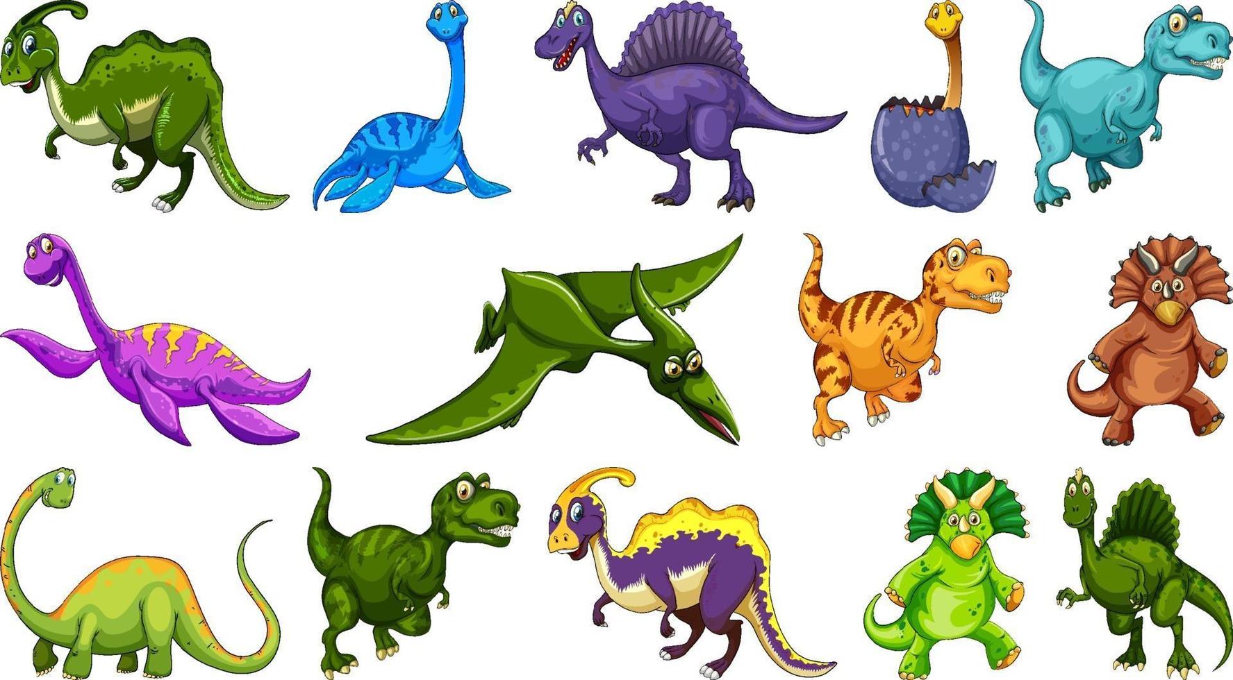 Different dinosaurs cartoon character and fantasy dragons isolated vector