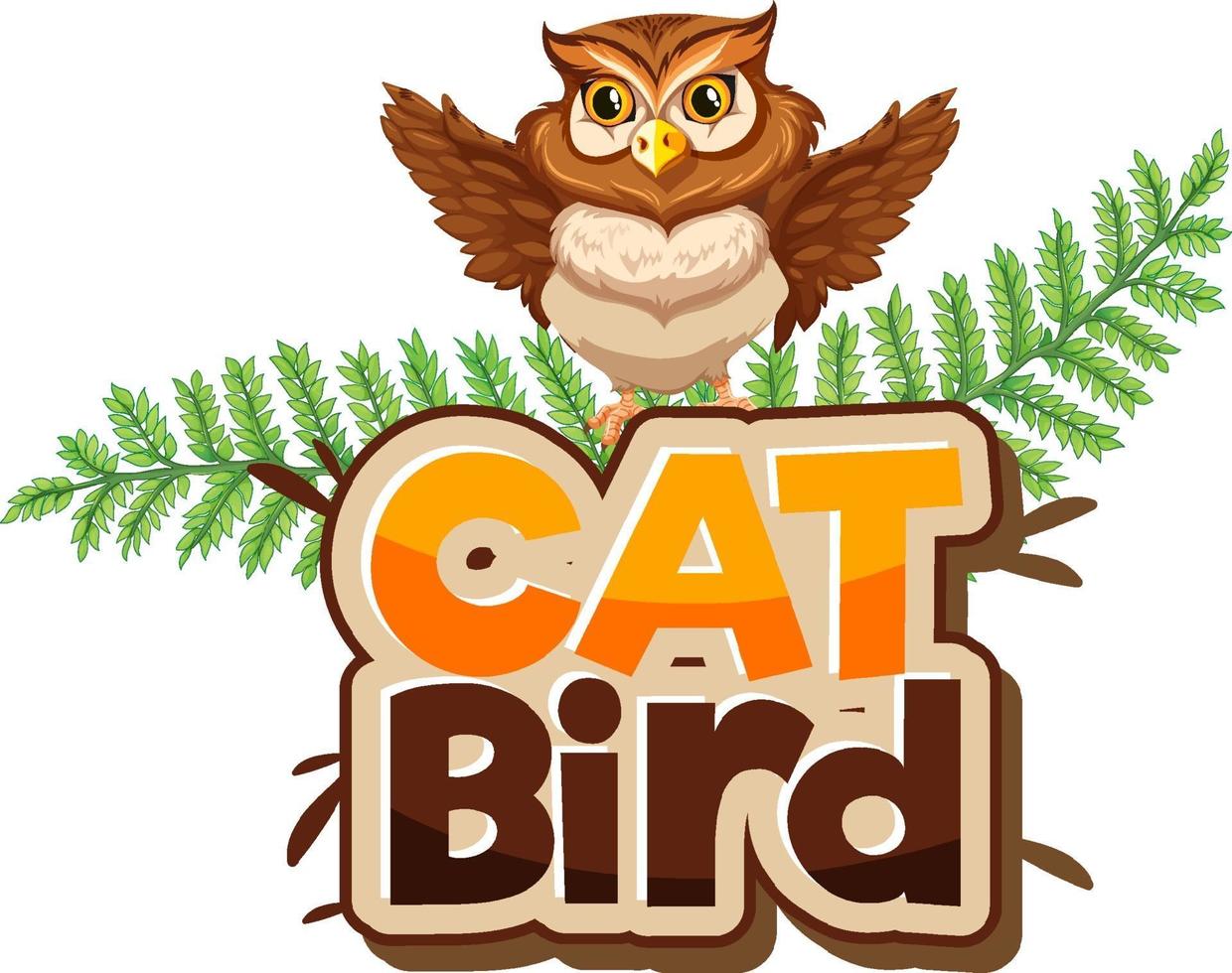 Personaje de dibujos animados de búho con banner de fuente de pájaro gato aislado vector