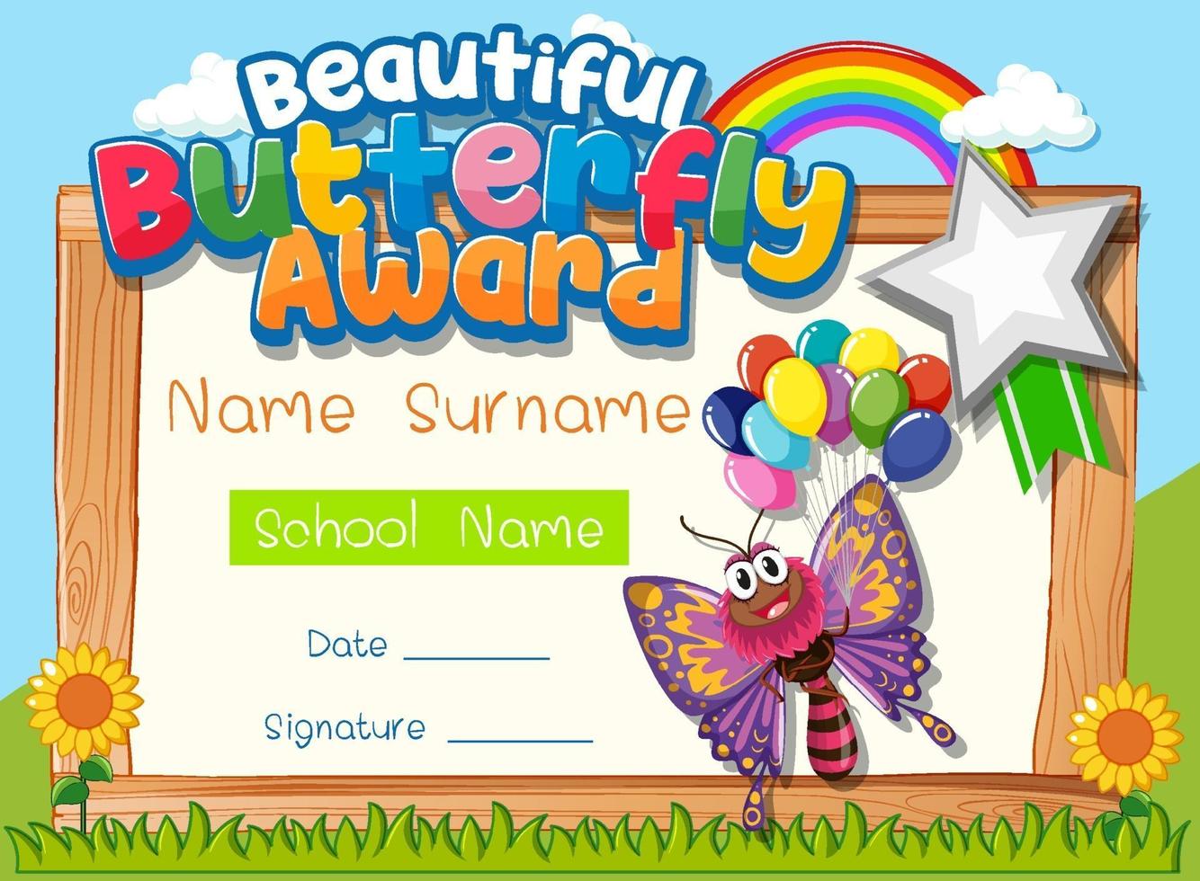 Certificate template with Beautiful Butterfly Award vector
