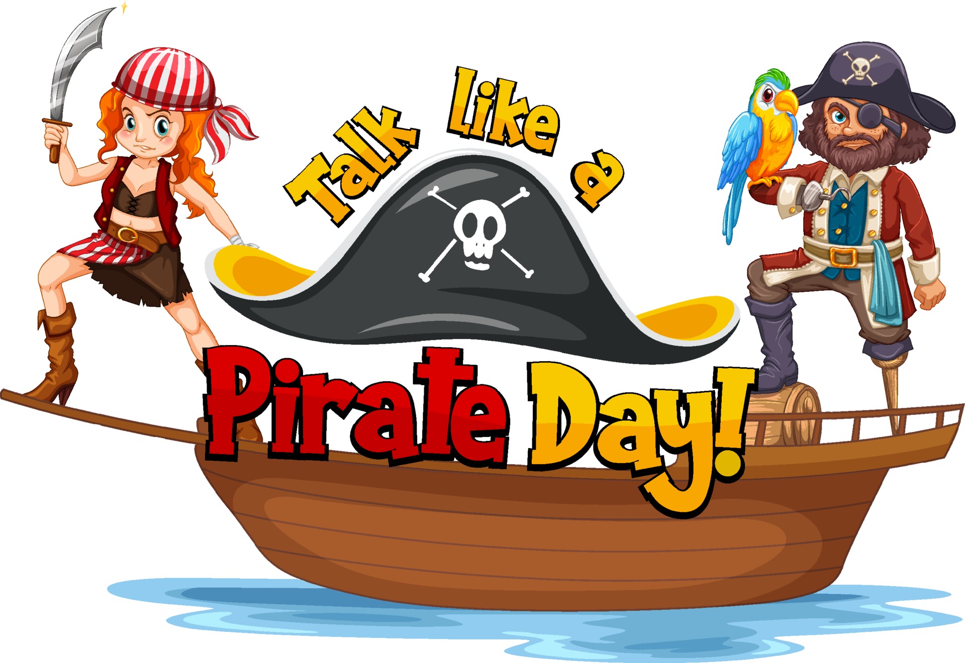 Talk like a pirate day font with pirates on the ship 3022675 Vector Art