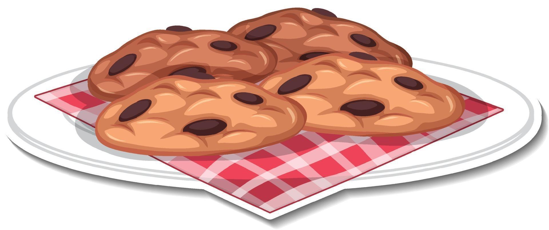 Galletas con chispas de chocolate en la placa adhesiva sobre fondo blanco. vector