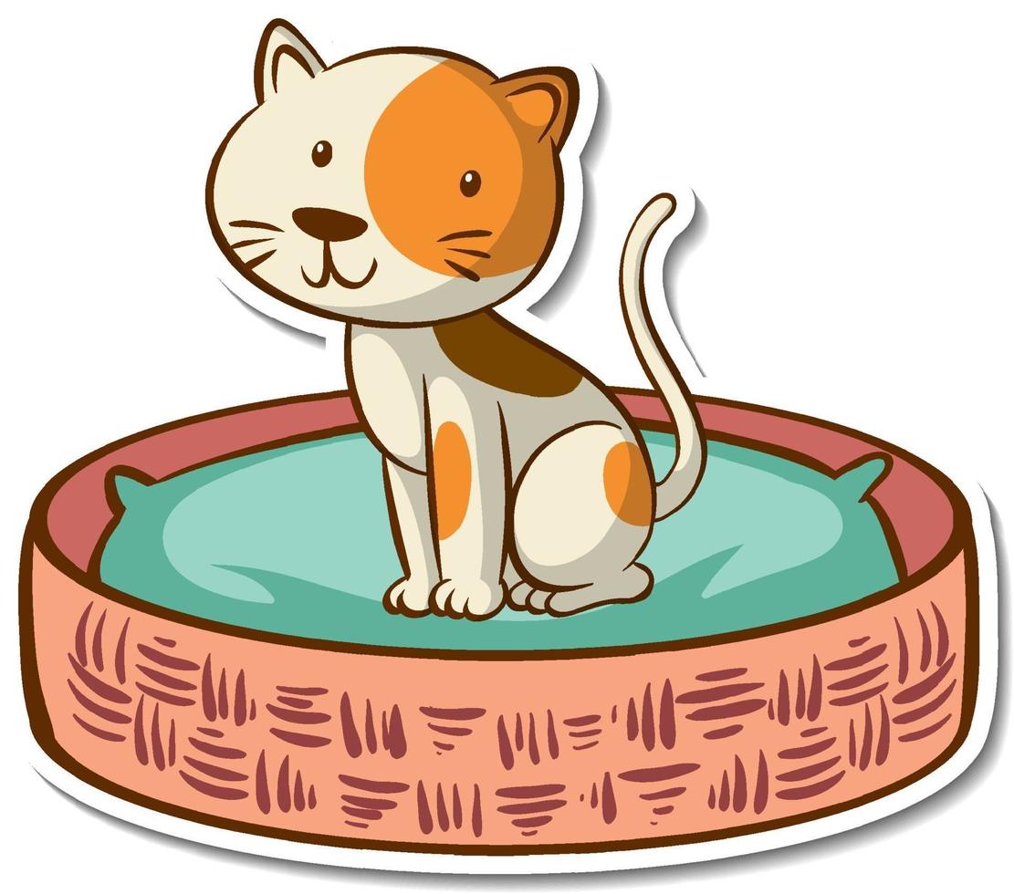 Cartoon character of a cat in basket bed sticker vector