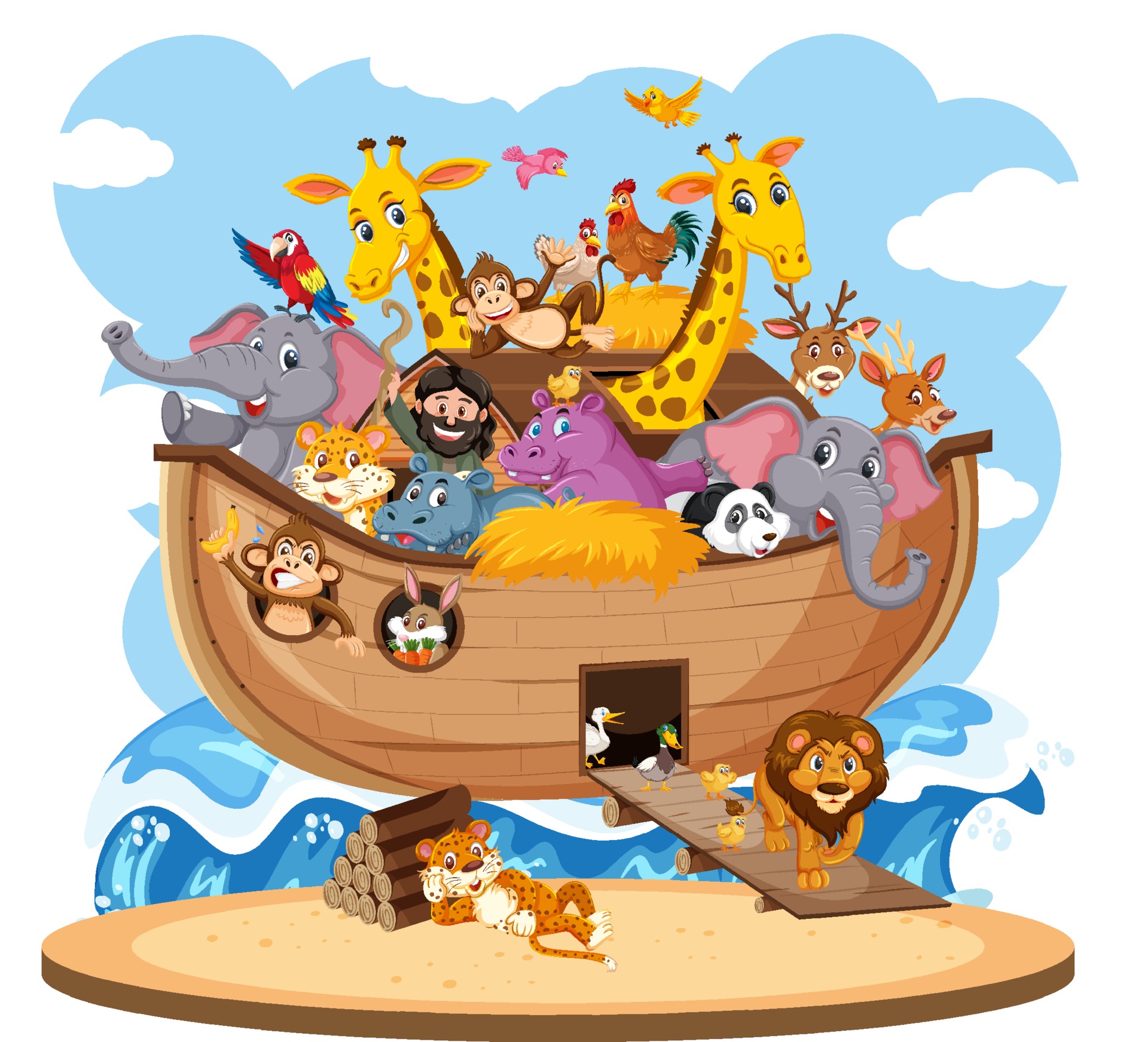Noah's Ark with Animals isolated on white background 3022720 Vector Art ...