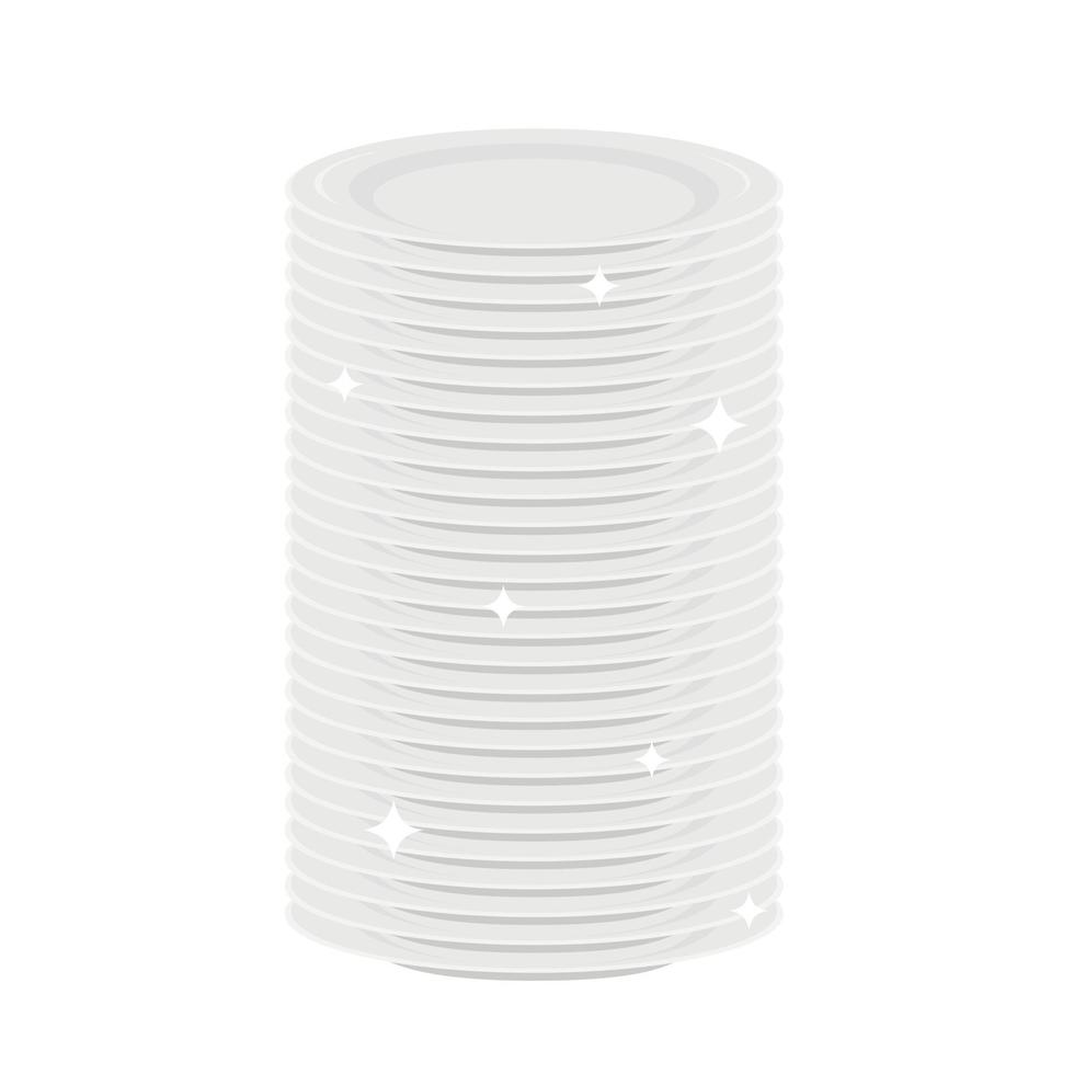Stack of clean white plates. Washed dishes, kitchen tableware vector